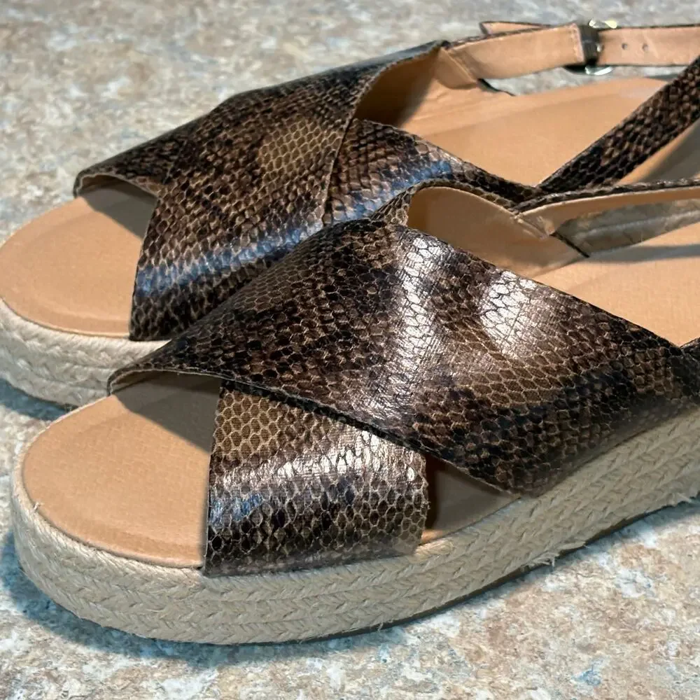 Ann Taylor LOFT Espadrille Snake Print Criss Cross Platform Sandals Size 10